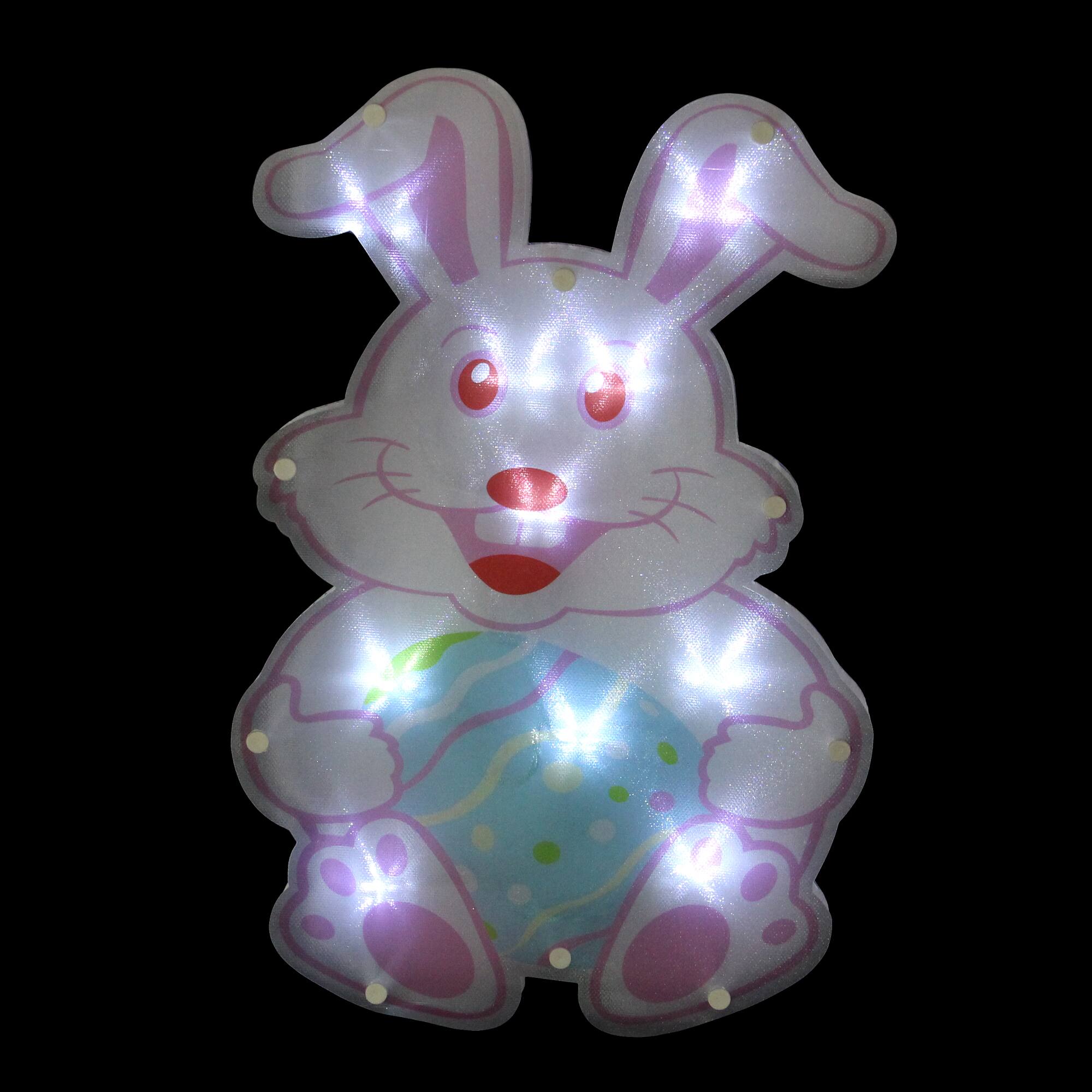 14" Pink & White LED Lighted Easter Bunny Window Silhouette